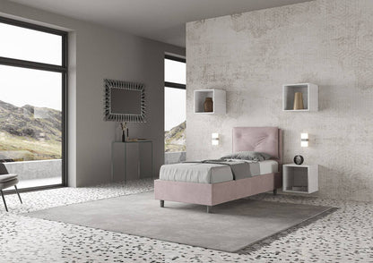 Letto singolo 80x200 Appia imbottito con testiera, rete e contenitore