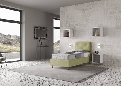 Gepolstertes Einzelbett 90x210 Mikrofaser Appia mit oder ohne Lattenrost und Bettkasten