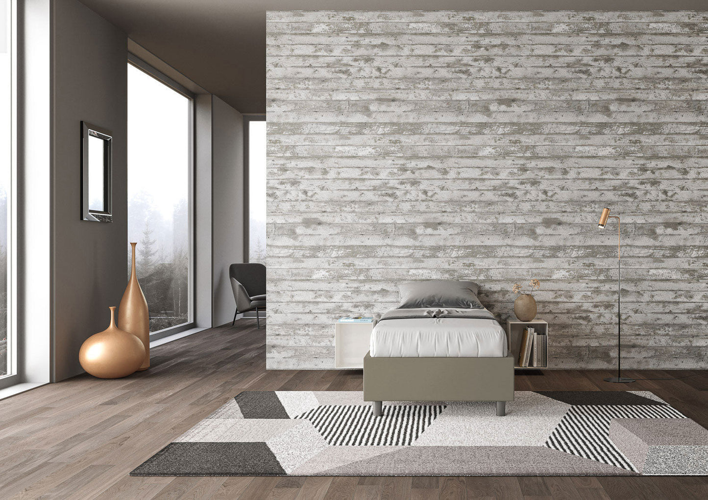 Letto singolo imbottito similpelle Azelia con e senza rete e contenitore