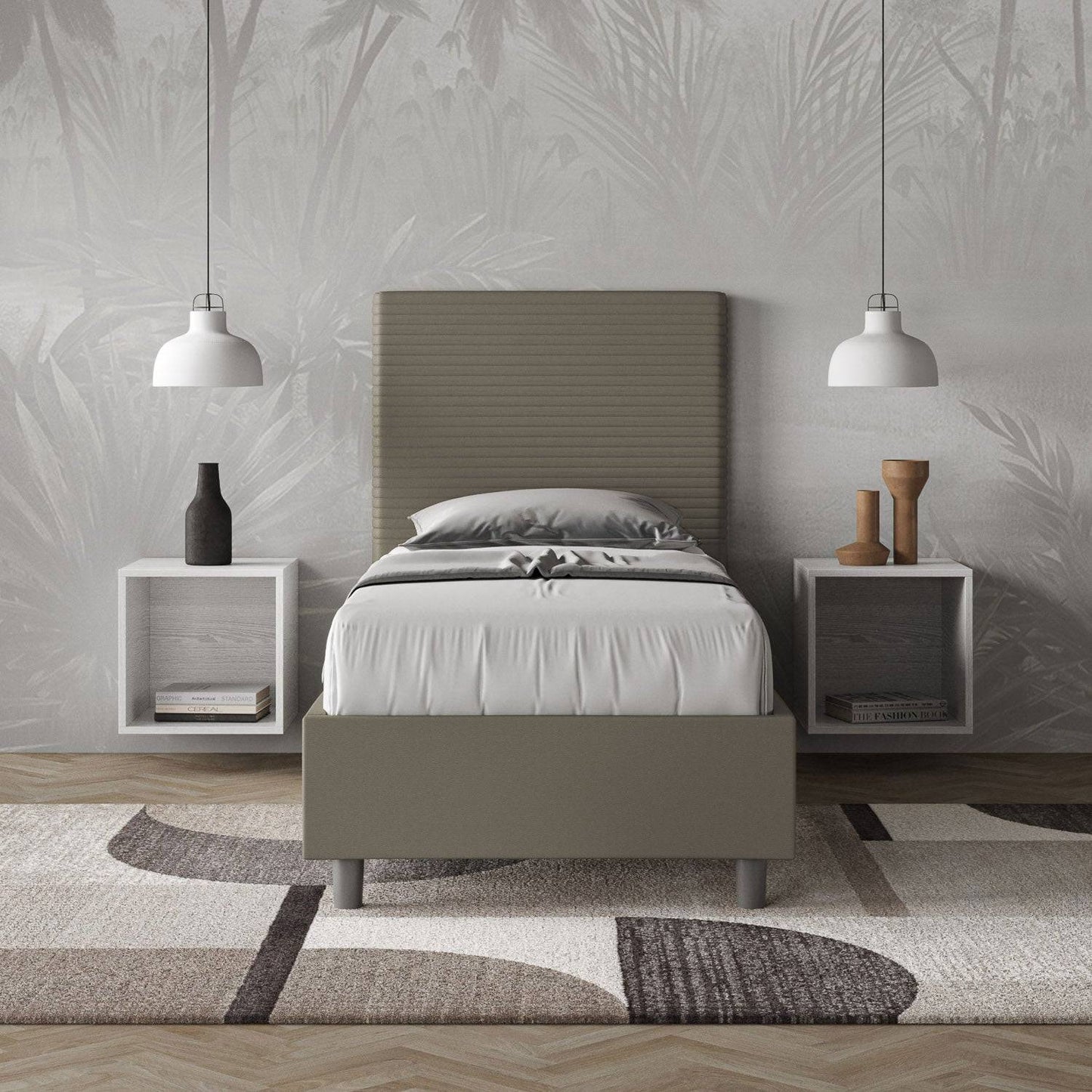 Gepolstertes Einzelbett mit Stauraum in Lederoptik Focus 90x200