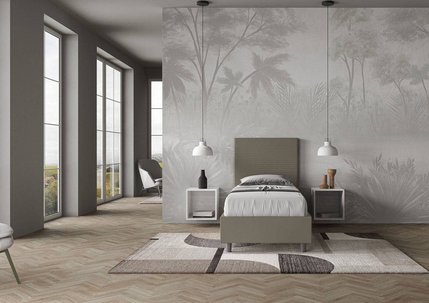 Einzelbett Focus aus Kunstleder mit Polsterung, mit Lattenrost, mit Bettkasten und ohne Lattenrost
