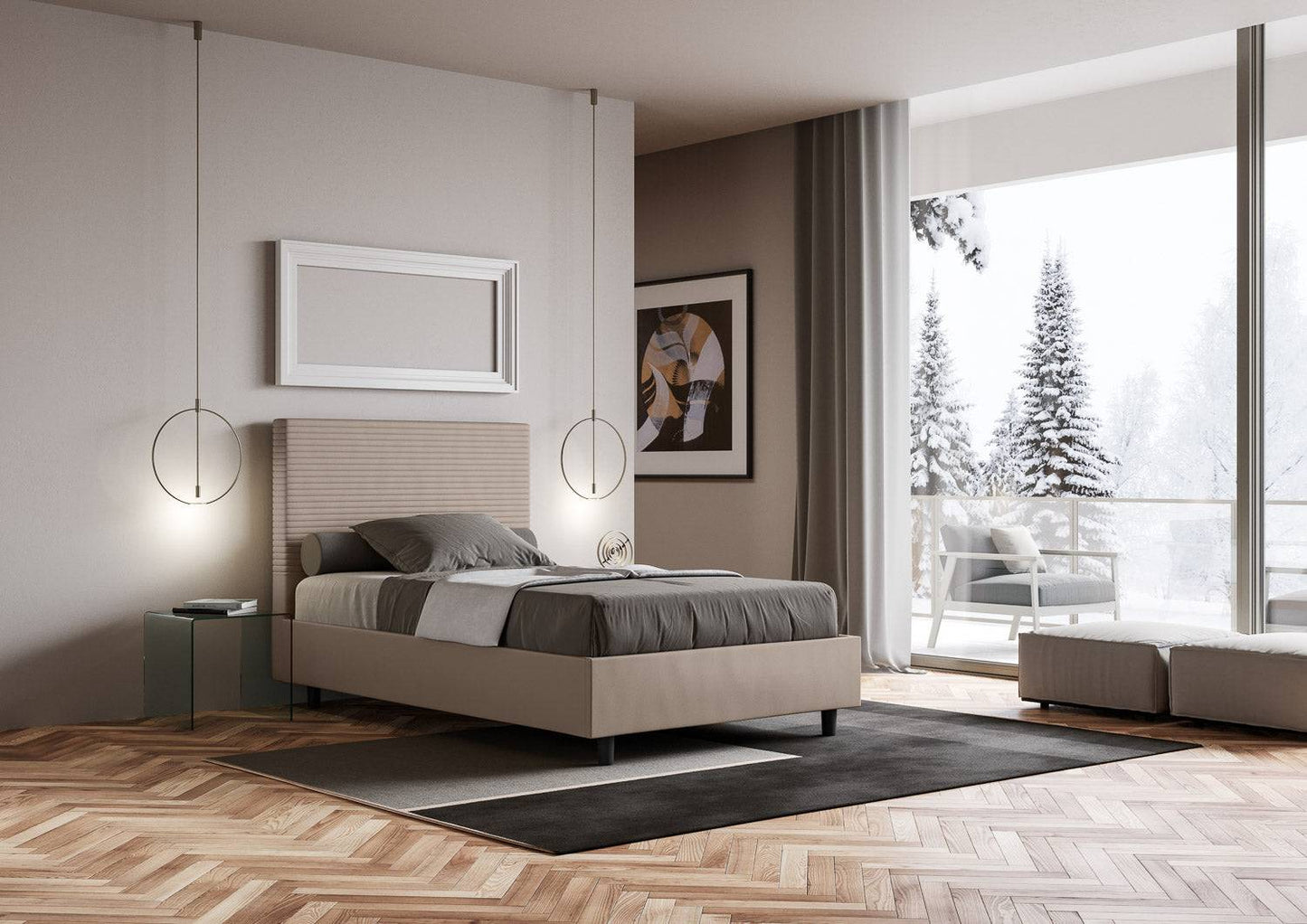 Letto singolo contenitore imbottito similpelle Focus