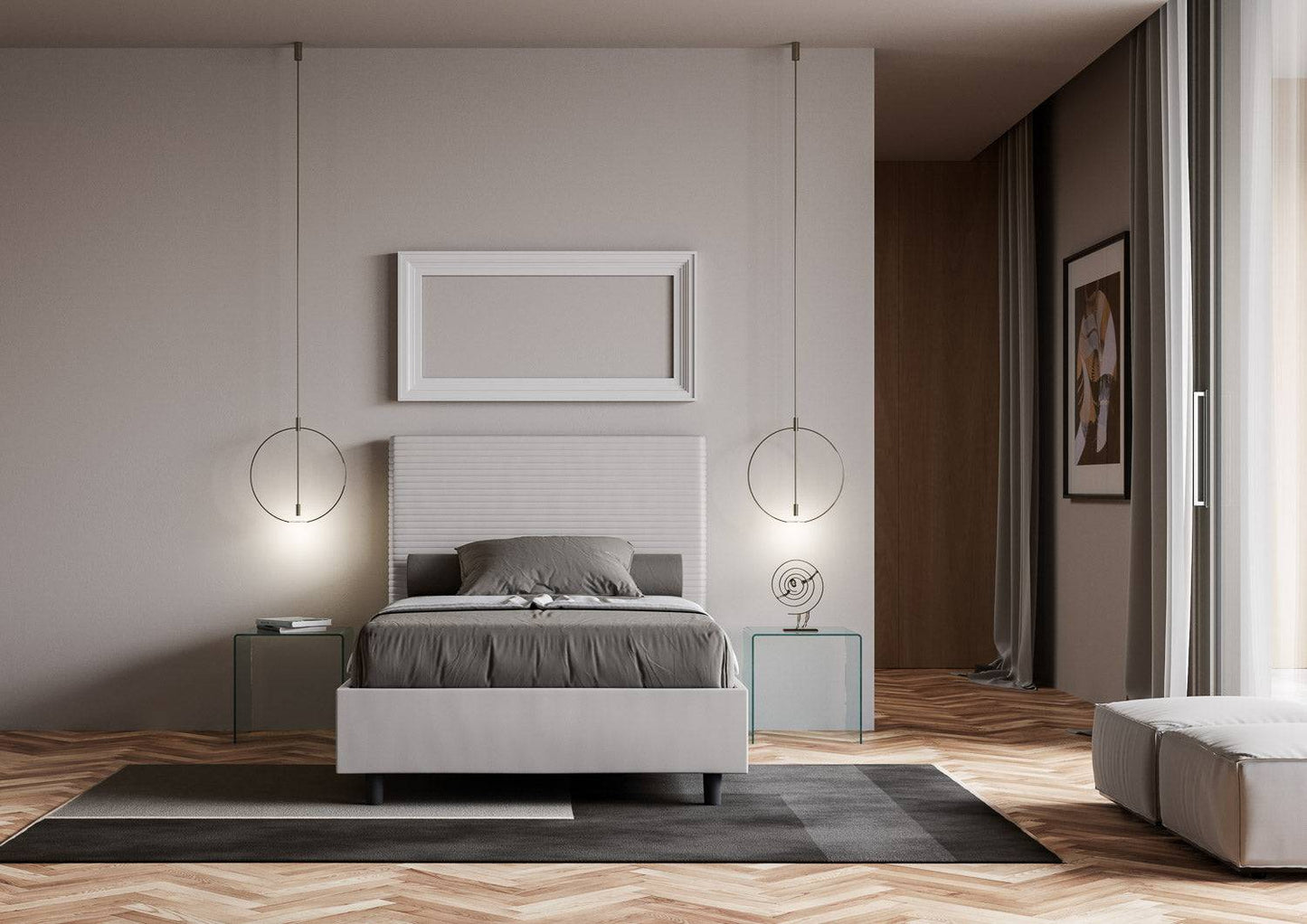 Letto singolo contenitore imbottito similpelle Focus