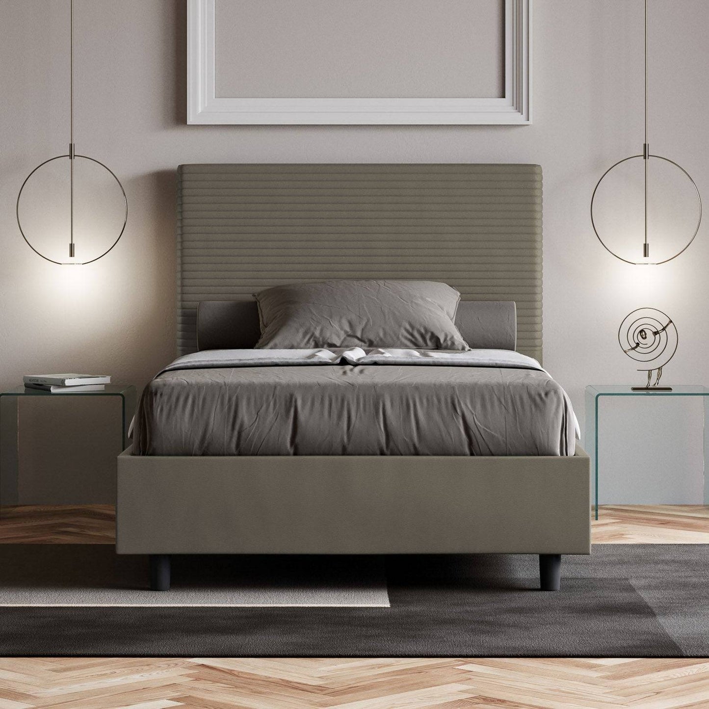 Letto singolo contenitore imbottito similpelle Focus