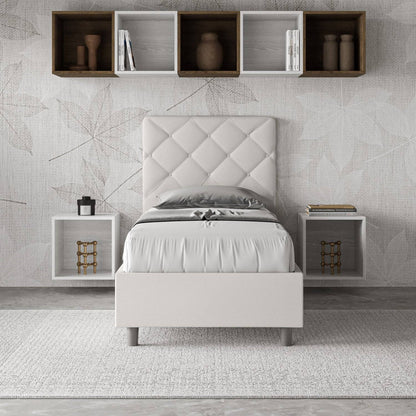 Letto singolo contenitore imbottito similpelle Priya 90x190
