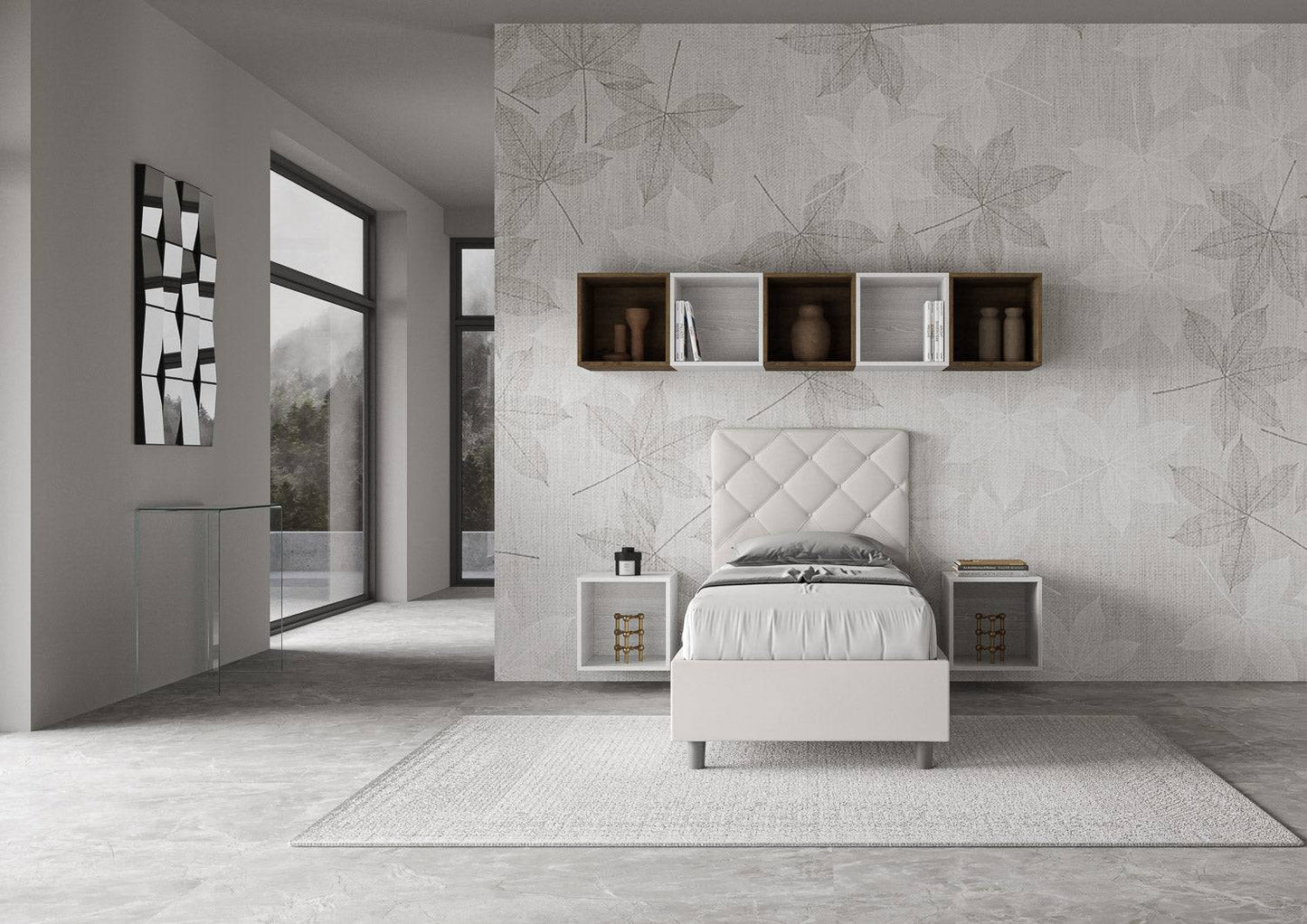 Letto singolo contenitore imbottito similpelle Priya 90x190