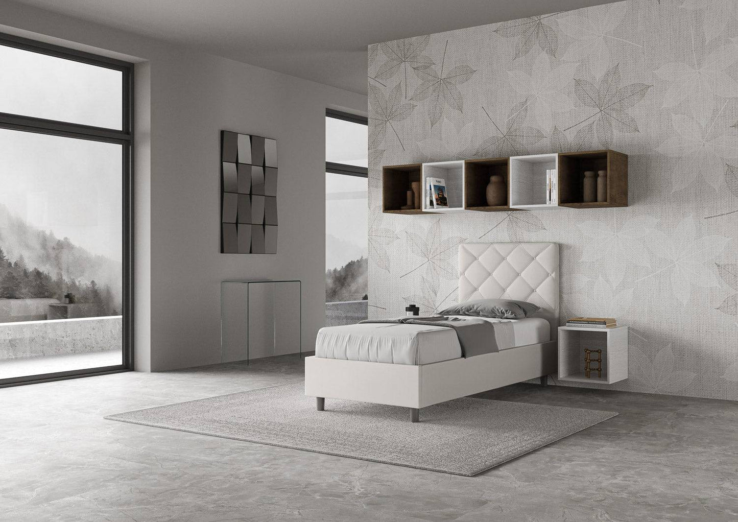 Letto singolo contenitore imbottito similpelle Priya 90x190
