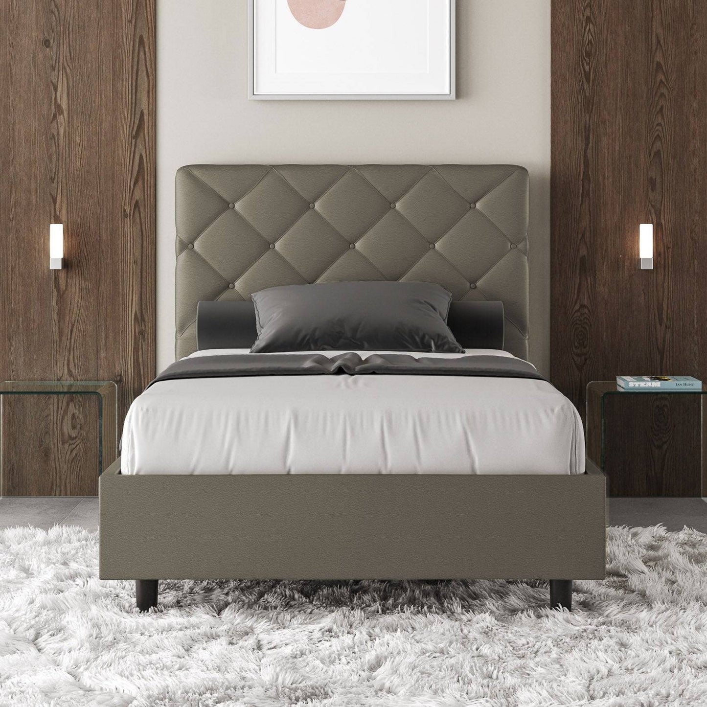 Einzelbett Polsterbett Kunstleder mit Stauraum Priya