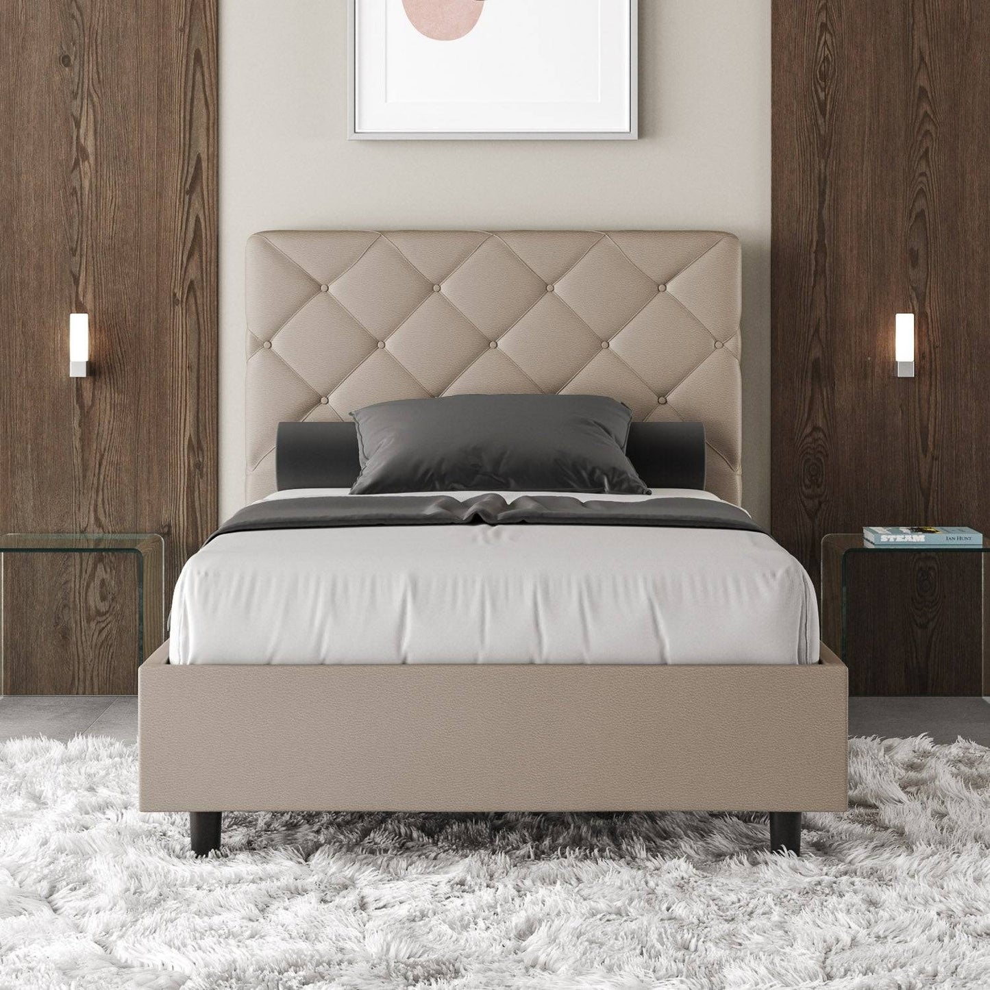 Einzelbett Polsterbett Kunstleder mit Stauraum Priya