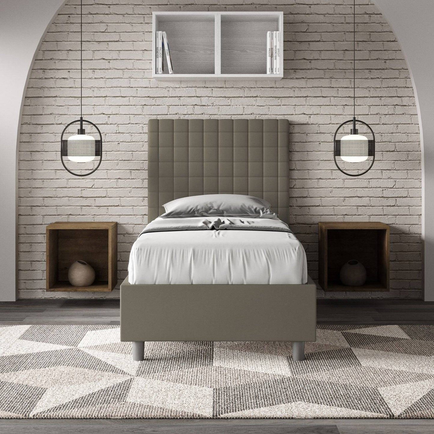 Letto Singolo 80x190 Sunny in Similpelle con Contenitore - L.95xP.210 H.122 cm, Made in Italy