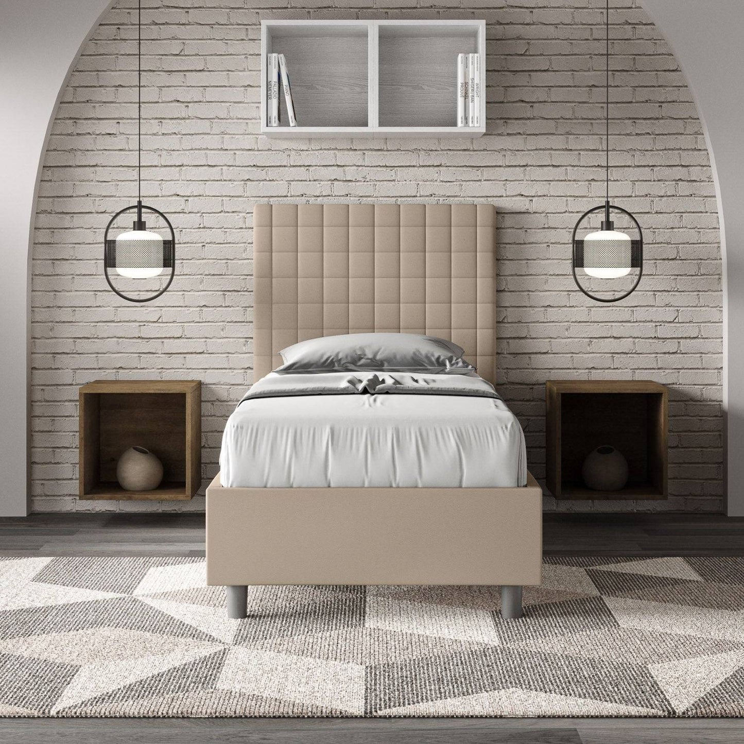 Letto Singolo 80x190 Sunny in Similpelle con Contenitore - L.95xP.210 H.122 cm, Made in Italy