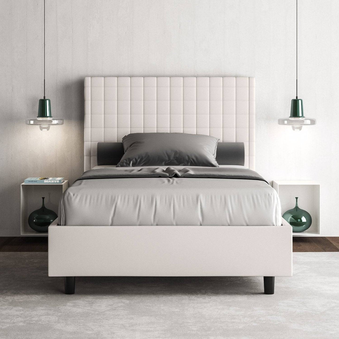 Letto singolo contenitore imbottito similpelle Sunny