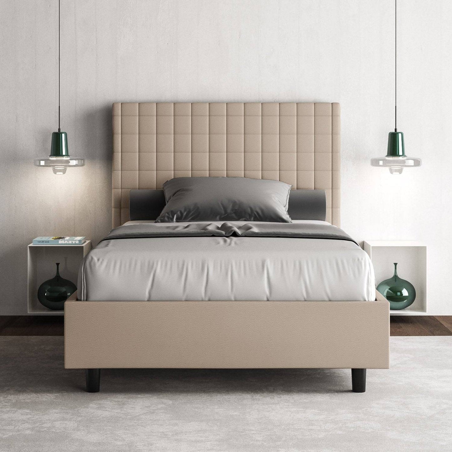 Letto singolo contenitore imbottito similpelle Sunny