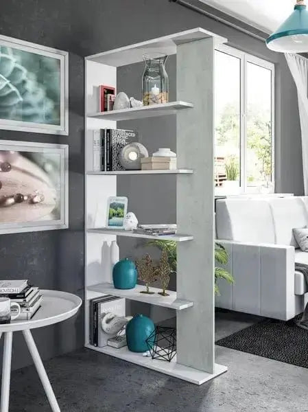 Libreria Moderna Bianca e Grigio Cemento 90x25x180 cm