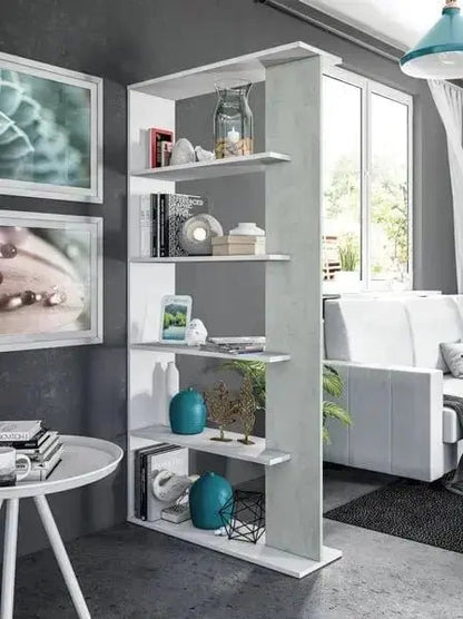 Libreria Moderna Bianca e Grigio Cemento 90x25x180 cm