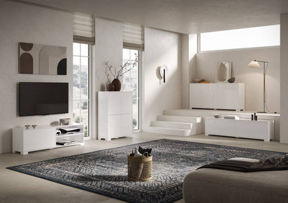 Anrichte und TV-Möbel Lumina mit Fronten in Hochglanzweiß und Kaschmir