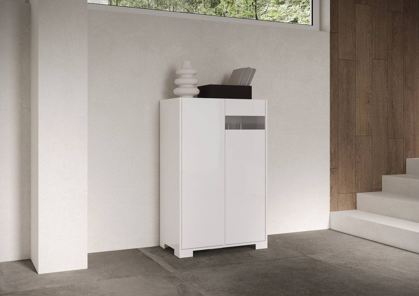 Highboard und Highboard mit TV-Ständer Riflesso Hochglanz Weiß und Kaschmir
