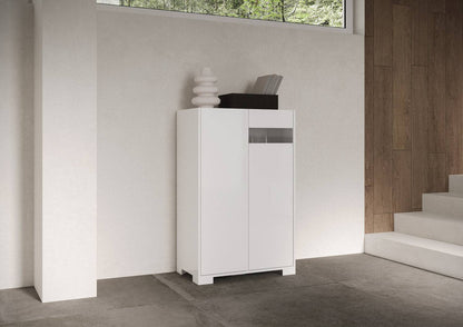 Highboard und Highboard mit TV-Ständer Riflesso Hochglanz Weiß und Kaschmir