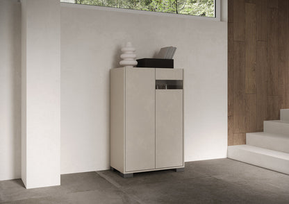 Highboard und Highboard mit TV-Ständer Riflesso Hochglanz Weiß und Kaschmir