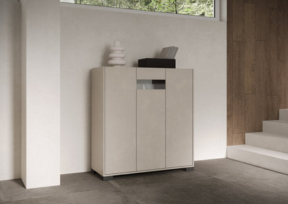 Highboard und Highboard mit TV-Ständer Riflesso Hochglanz Weiß und Kaschmir