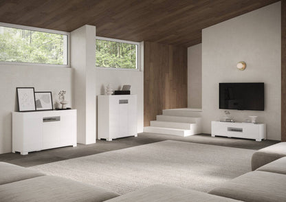 Highboard und Highboard mit TV-Ständer Riflesso Hochglanz Weiß und Kaschmir