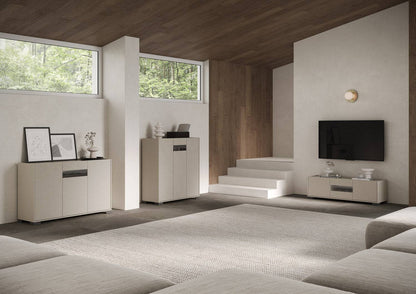 Highboard und Highboard mit TV-Ständer Riflesso Hochglanz Weiß und Kaschmir