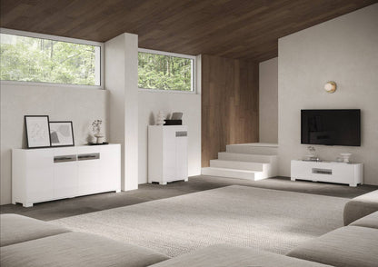 Highboard und Highboard mit TV-Ständer Riflesso Hochglanz Weiß und Kaschmir