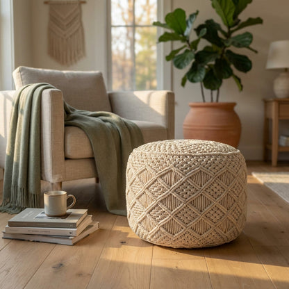 Pouf Bengasi: Quadratisch, Weiß, Baumwolle, 45x45x45cm