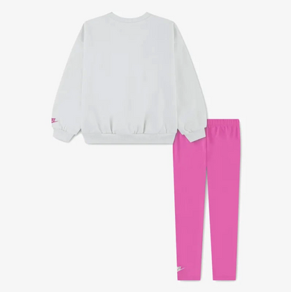 Nike tuta sportiva infant Felpa Fleece girocollo pantalone Flare Legging 36P286-AFN panna-rosa
