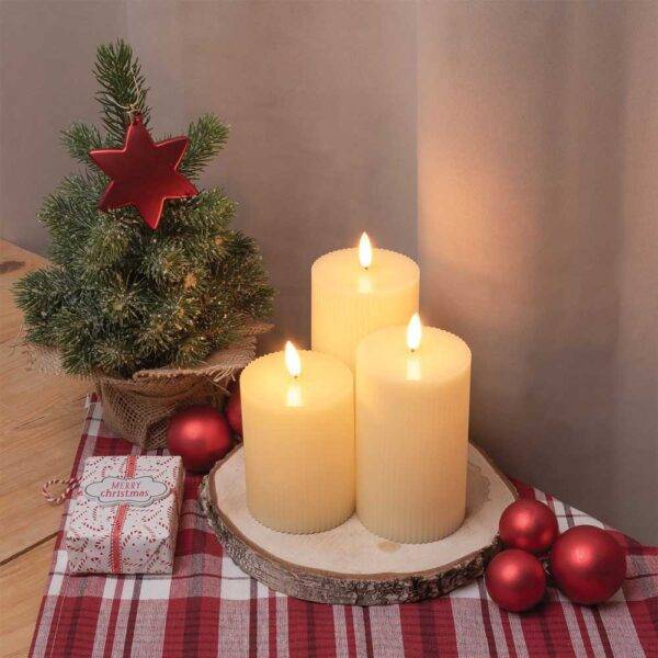 Set di 3 Candele LED 3D con Fiamma Realistica e Telecomando - Altezza 10/12,5/15 cm