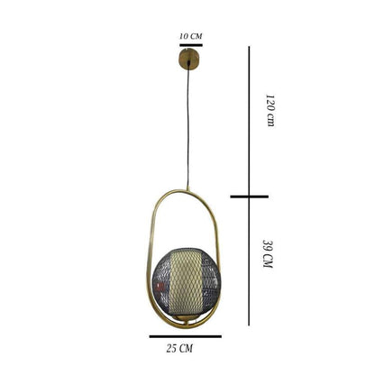 Lampadario Sospeso Ovale Luce Led Lampada E27 Sfera In Rete Metallo Oro Moderno
