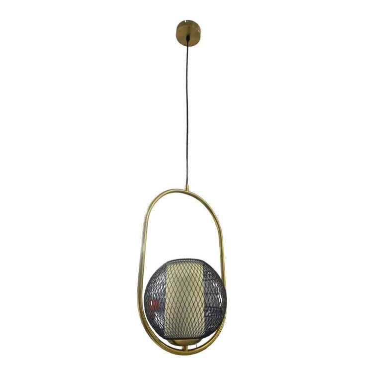 Lampadario Sospeso Ovale Luce Led Lampada E27 Sfera In Rete Metallo Oro Moderno