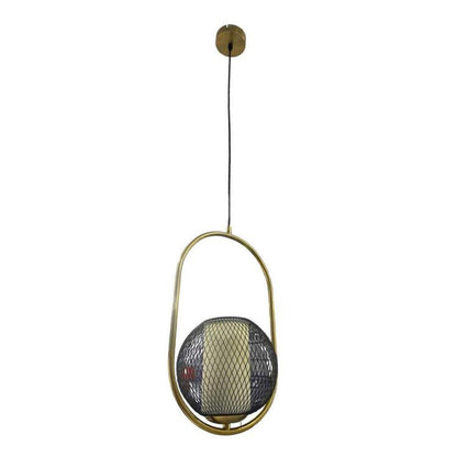 Lampadario Sospeso Ovale Luce Led Lampada E27 Sfera In Rete Metallo Oro Moderno