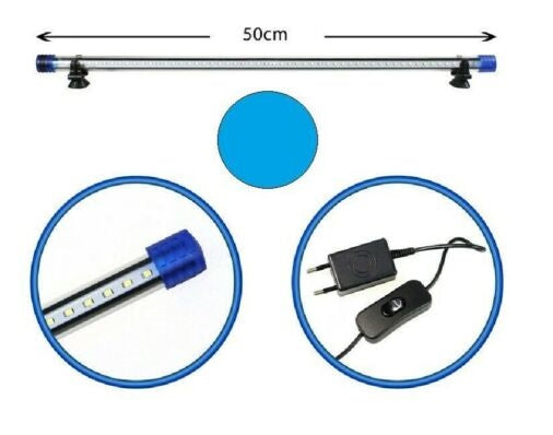 Barra Led Lampada Neon Per Acquario Impermeabile Immersione Luce BLU 50CM