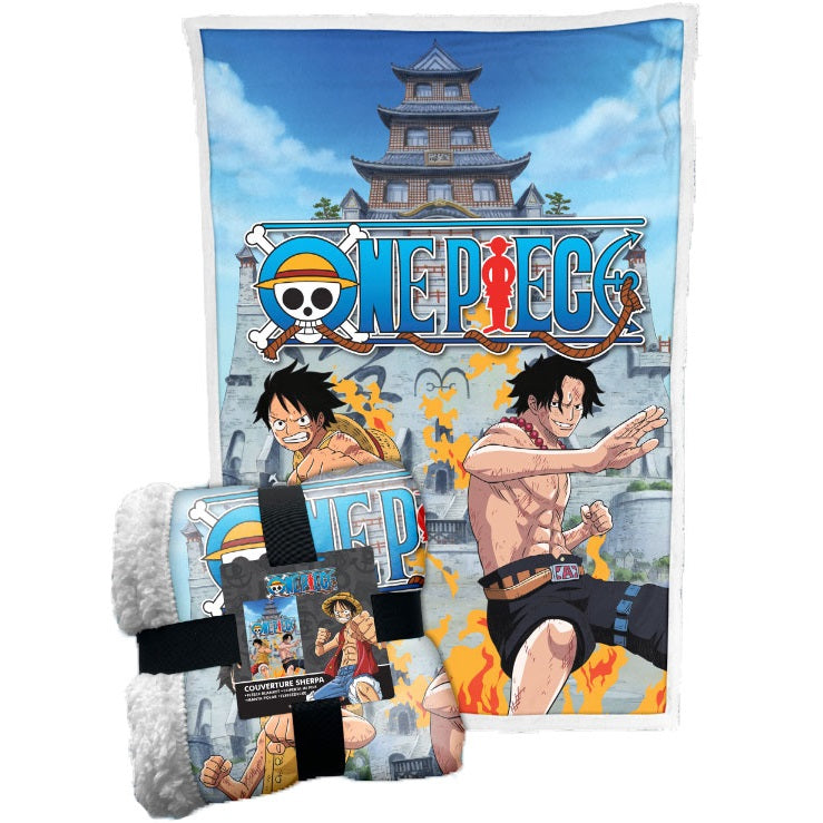 Coperta Sherpa One Piece Monkey D.Luffy & Portuguese D. Ace Plaid Pile 100x150