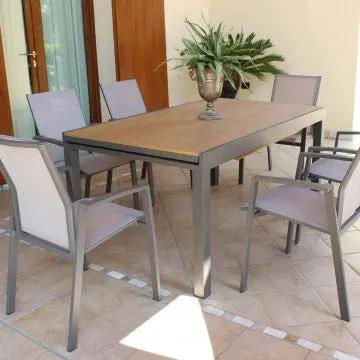 Ausziehtisch Cayman 160/240 x 95 aus Aluminium Weiß/Taupe mit Polywood Teakplatte