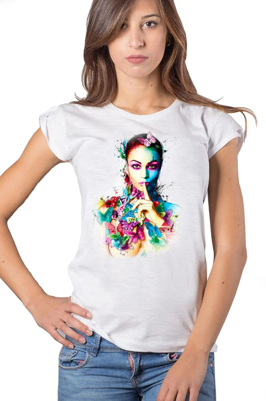 T-shirt Papillons Stilizzato Donna — Cotone Bio