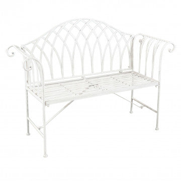 Panca da giardino Annette in acciaio verniciato a polvere bianco antico - Dimensioni: cm 128 x 40 x 93 h
