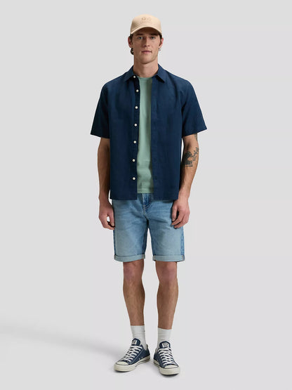 Lee Camicia Uomo Manica Corta 112376564 Rivet Navy Lino Cotone