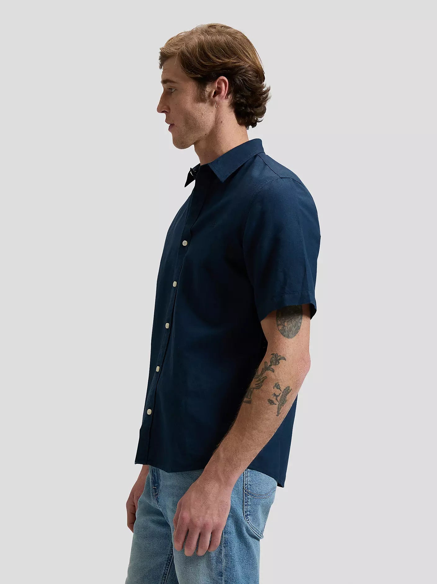 Lee Camicia Uomo Manica Corta 112376564 Rivet Navy Lino Cotone