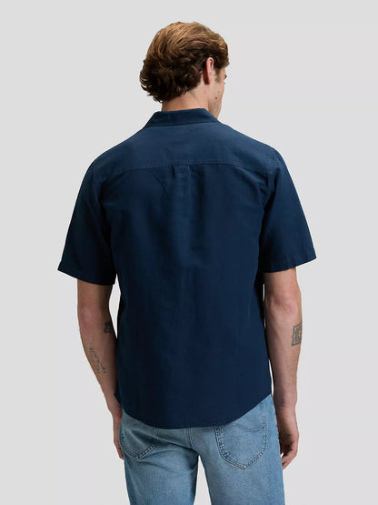 Lee Camicia Uomo Manica Corta 112376564 Rivet Navy Lino Cotone