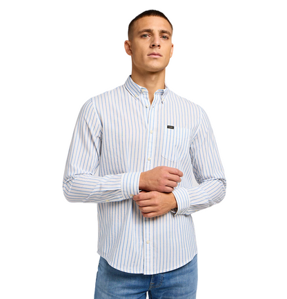 Lee camicia da uomo manica lunga con bottone al collo 112349979 bianco celeste