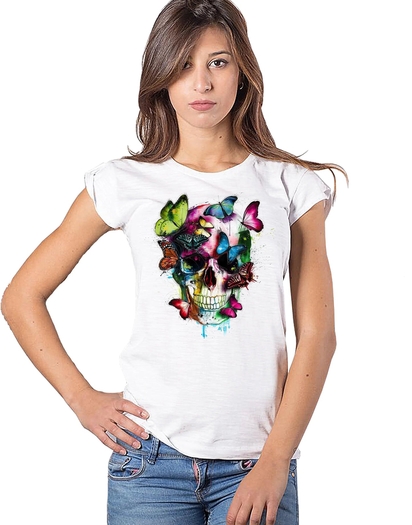 T-shirt Donna Skull Les couleurs de l'âme - Cotone Bio