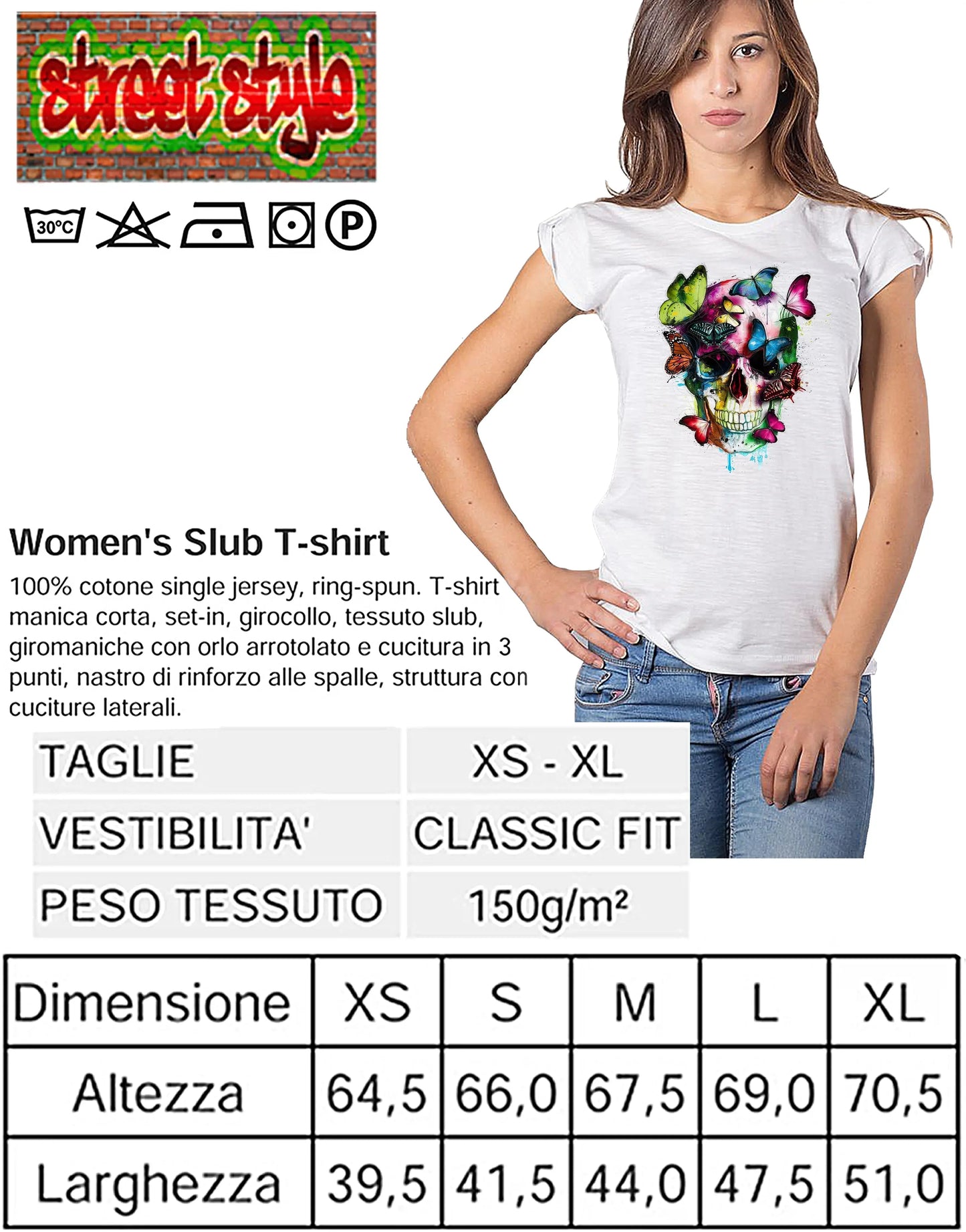 T-shirt Donna Skull Les couleurs de l'âme - Cotone Bio