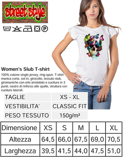 T-shirt Donna Skull Les couleurs de l'âme - Cotone Bio