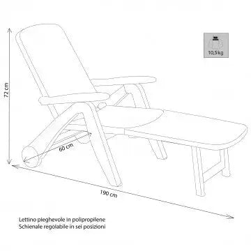 Lettino Cancun con Ruote: Polipropilene, Schienale Regolabile, cm 72x190x60