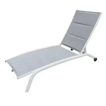 Lettino Itaca Impilabile: Alluminio Bianco, Textilene Imbottito Ecru', cm 194x71x83
