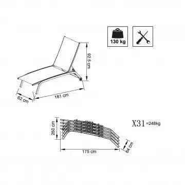 Liege Itaca Stapelbar: Aluminium Taupe, Textilene Gepolstert Ecru, cm 194x71x83