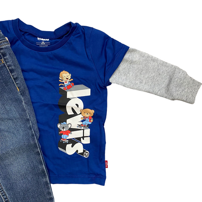 Levi's Kids completo da bambino maglietta manica lunga e pantalone jeans 6EJ099-U85 blu