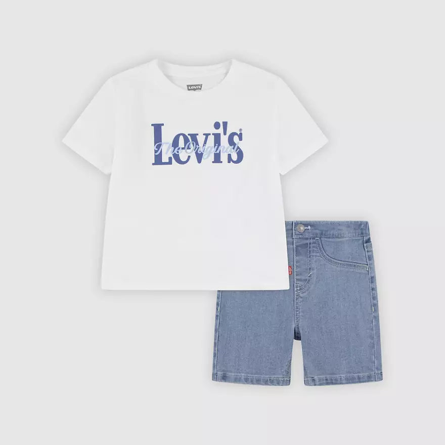 Levi's Kids completo Tee & Denim - T-shirt con stampa - 6EP622-W1T Bianco